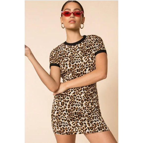 Superdown Harper T-Shirt Mini Dress Leopard Animal Print XS Multicolor - Picture 1 of 16